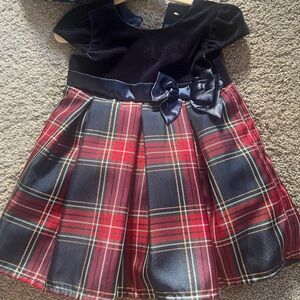 The Children's Place Navy Velvet and Red Plaid Dress